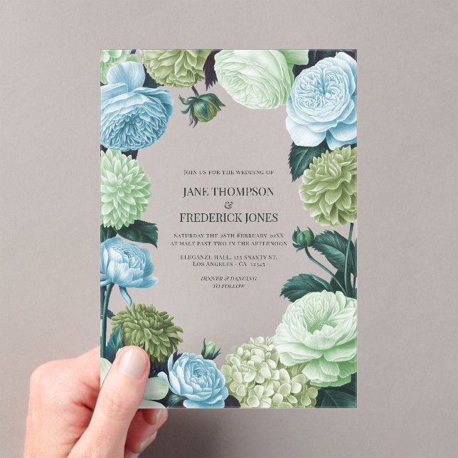 Arctic Blue, Frosted Pine & Cloud Moss Wedding Acrylic Invitations (Insitu (Handheld))