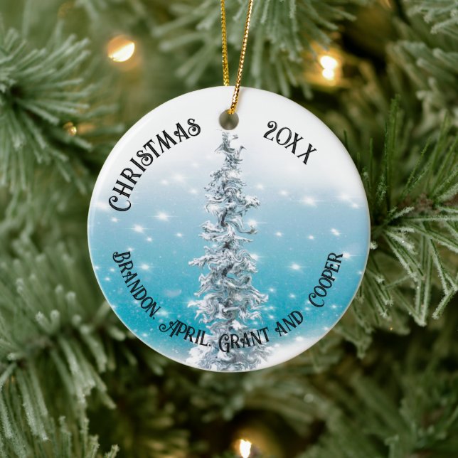 Arctic blue frozen frosty silver sparkle evergreen ceramic tree decoration (Tree)