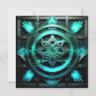 Arctic Blue Mandala Style Fractal In Frame Invitation