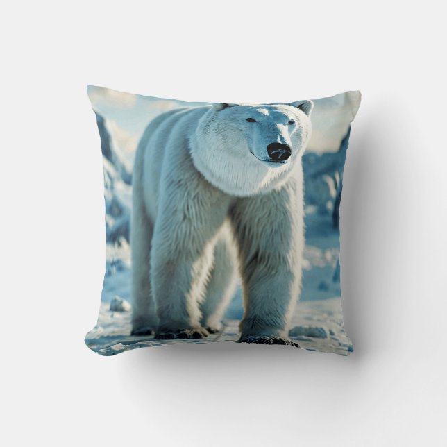 Arctic Climate Bear Throw Pillow (Front)