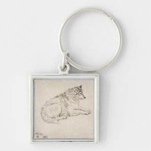 Arctic Dog, Facing Right (pencil on paper) Key Ring