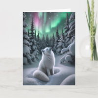 Arctic Fox Aurora Borealis Wintery Forest
