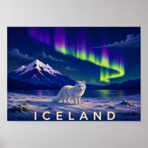 Arctic Fox Aurora Iceland Wall Art Print