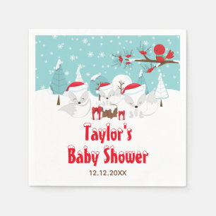 Arctic Fox Christmas Woodland Baby Shower Napkin