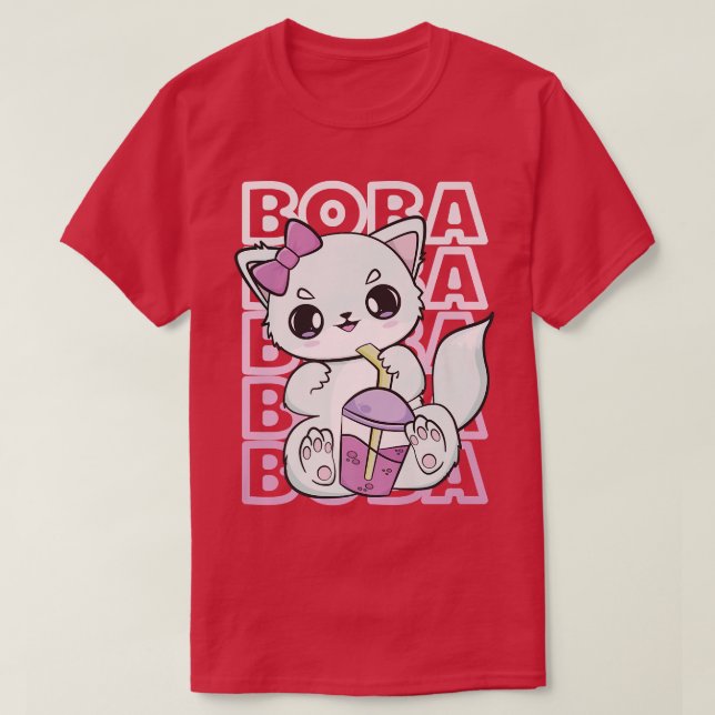 Arctic Fox Drinks Strawberry Milk Bubble Tea For B T-Shirt (Design Front)