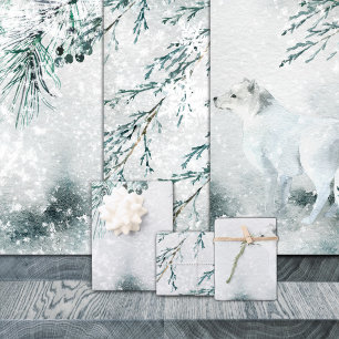 Arctic Fox In A Blustering Winter Snow Storm Wrapping Paper Sheet