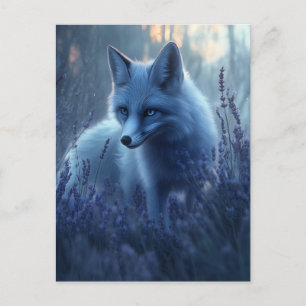 Arctic Fox in Lavender Field at Dusk Holiday Postcard