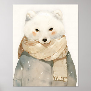 Arctic Fox Nursery Wall Art Watercolor Decor