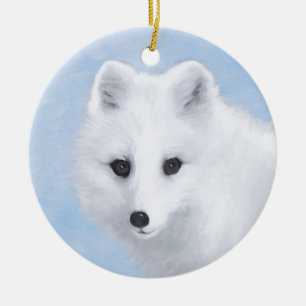 Arctic Fox Painting - Original Wildlife Art Ceramic Tree Decoration