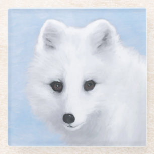 Arctic Fox Painting - Original Wildlife Art Glass Coaster