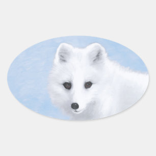 Arctic Fox Painting - Original Wildlife Art Oval Sticker