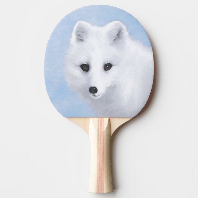 Arctic Fox Painting - Original Wildlife Art Ping Pong Paddle (Front)