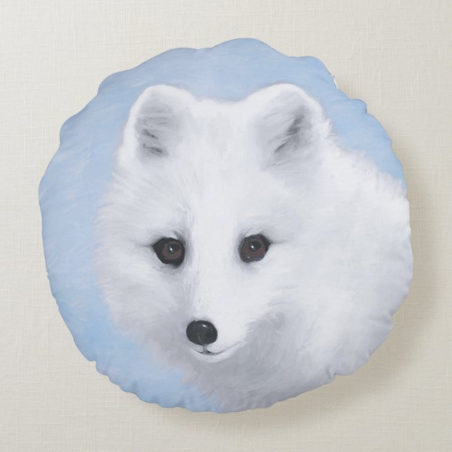 Arctic Fox Painting - Original Wildlife Art Round Cushion (Back)