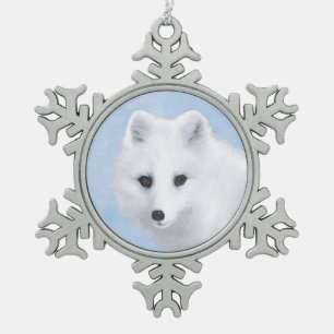 Arctic Fox Painting - Original Wildlife Art Snowflake Pewter Christmas Ornament