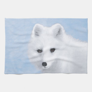 Arctic Fox Painting - Original Wildlife Art Tea Towel