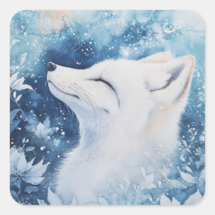 Arctic Fox Portrait with Sleeping Eyes Square Sticker