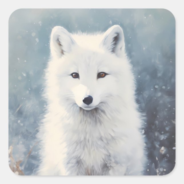 Arctic Fox Pup Winter Portrait Square Sticker (Front)