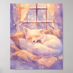 Arctic Fox Sleeping Nursery Wall Art Print Poster
