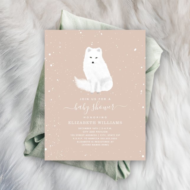 Arctic Fox Snow Pink Baby Girl Winter Baby Shower  Invitation (Creator Uploaded)