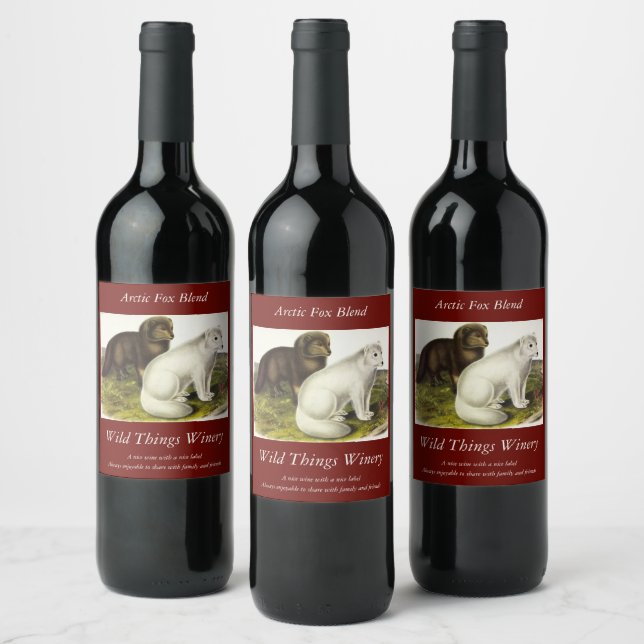 Arctic Fox (White Fox, Polar Fox, Snow Fox) Wine Label (Bottles)