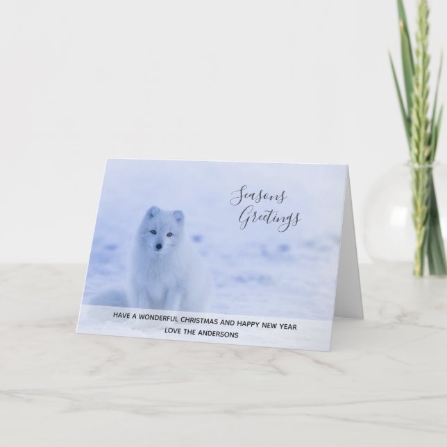 Arctic Fox Winter Snow Xmas Photo Personalized Holiday Card (Front)