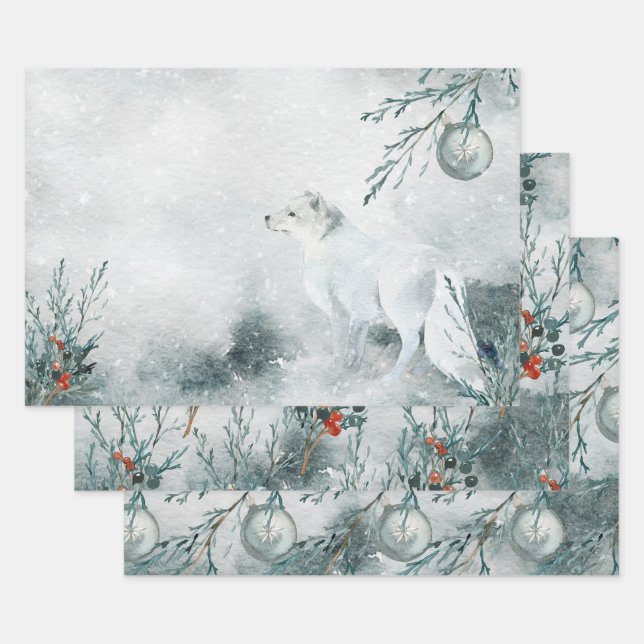 Arctic Fox Winterland Wrapping Paper Sheet (Set)
