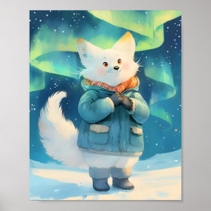 Arctic Fox With Aurora Borealis Nursery Wall Art 