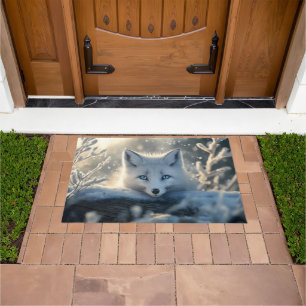 Arctic Fox with Mesmerizing Blue Eyes Doormat