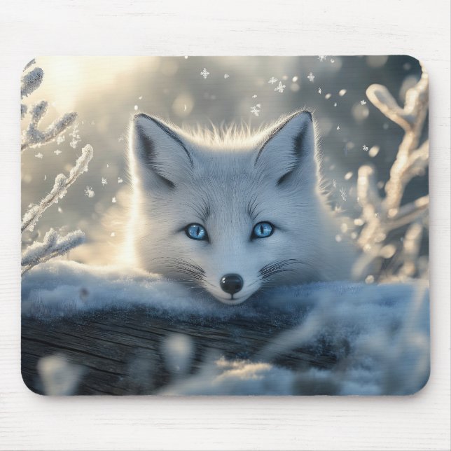 Arctic Fox with Mesmerizing Blue Eyes  Mouse Pad (Front)