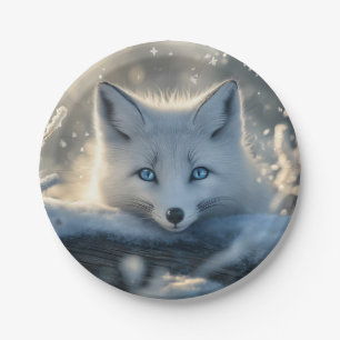 Arctic Fox with Mesmerizing Blue Eyes Paper Plate