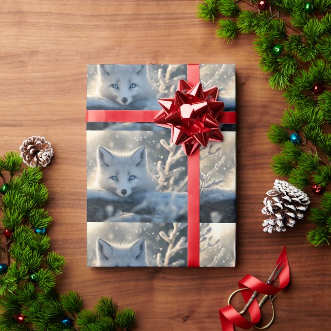 Arctic Fox with Mesmerizing Blue Eyes  Wrapping Paper (Holiday Gift)