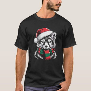 Arctic Fox Xmas Santa Hat Scarf Christmas Costume T-Shirt