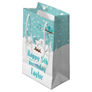 Arctic Foxes Winter Blue Happy Birthday Small Gift Bag
