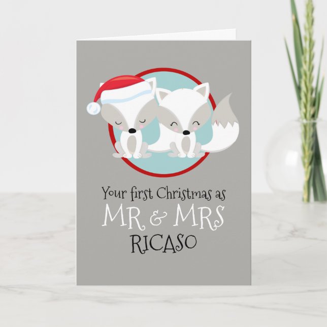 Arctic Foxes Your First Christmas As Mr and Mrs Holiday Card (Front)