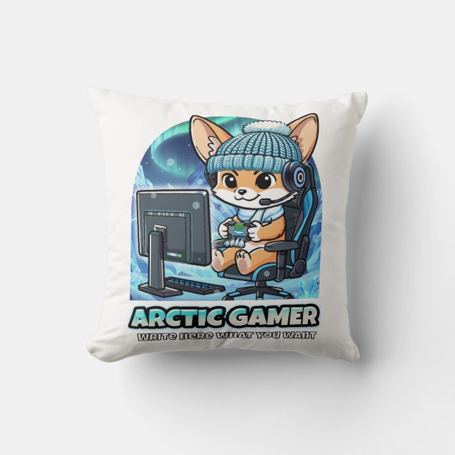 Arctic Gamer Fennec Fox - Winter Gaming Aurora Bor Cushion (Front)