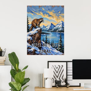 Arctic Gaze: Racoon Over Ice-Bound Lake Poster