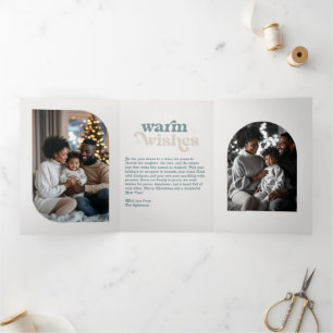 Arctic Glow Cosy Vibes Retro Christmas Photo Tri-Fold Holiday Card