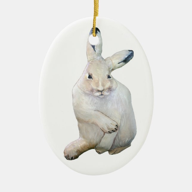Arctic Hare Ceramic Tree Decoration (Front)