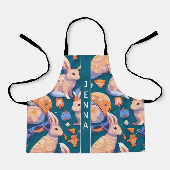 Arctic Hare Geometric Colourful Custom Pattern Apron (Front)