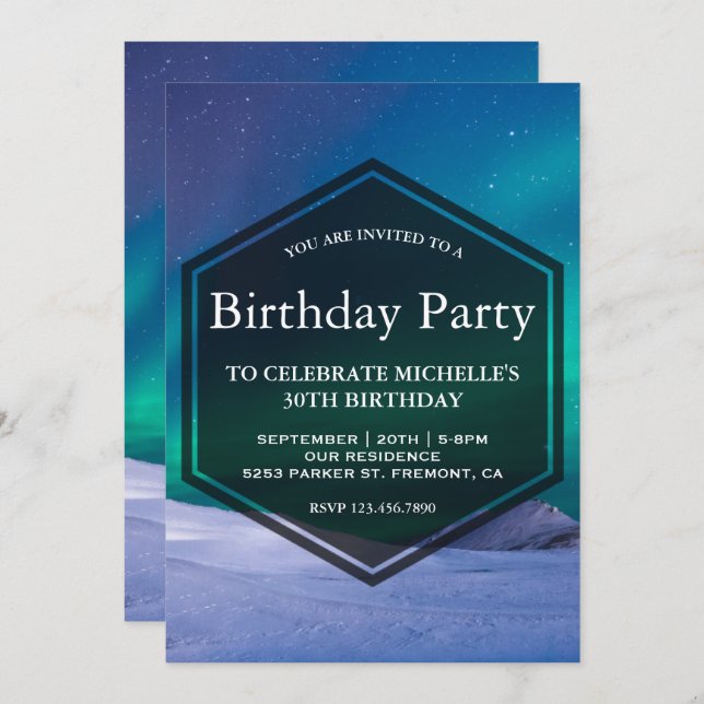 Arctic Ice Aurora Polar Lights Birthday Party Invitation (Front/Back)
