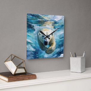 Arctic Mirage: The Swimming Monarch Square Wall Clock
