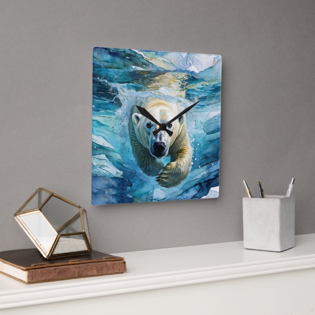 Arctic Mirage: The Swimming Monarch Square Wall Clock (Office)