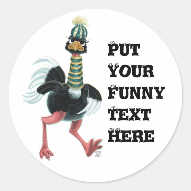 Arctic Ostrich on the Run Classic Round Sticker (Front)