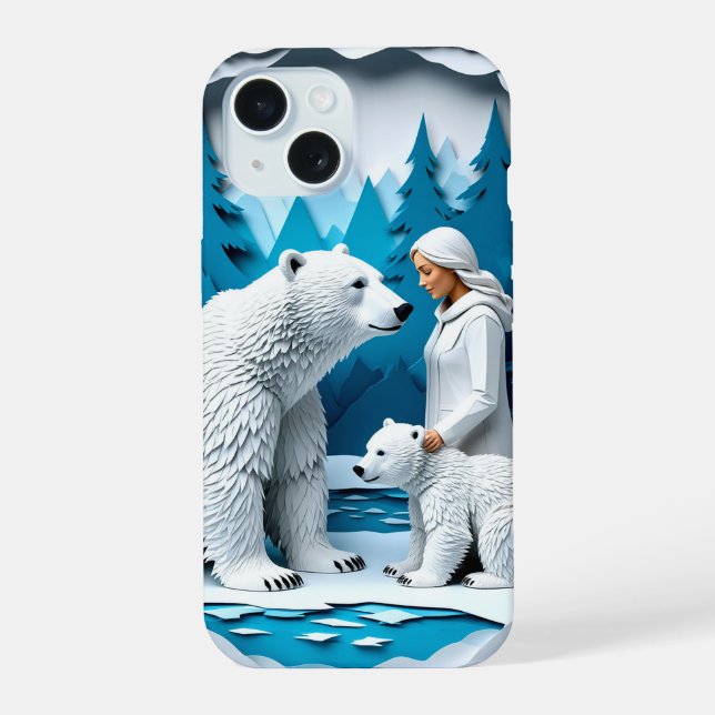 Arctic Paper Winter Magic ✨ Polar Bear Scene iPhone 15 Case (Back)