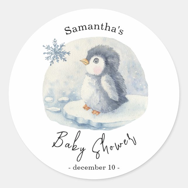 Arctic Penguin - baby shower Classic Round Sticker (Front)