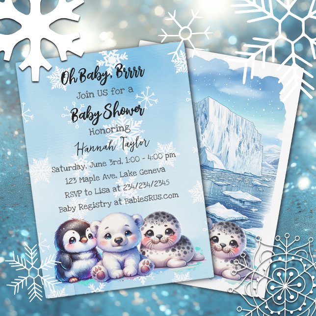 Arctic Polar Animals Winter Baby Shower Invitation (Creator Uploaded)