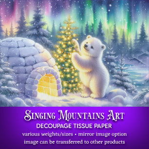 Arctic Polar Bear Igloo & Christmas Tree Decoupage Tissue Paper