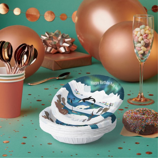 Arctic Polar Bear Reindeer Walrus Orca Narwhal Fox Paper Plate (Multi)