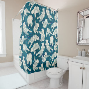 arctic polar bears blue shower curtain