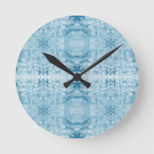 Arctic Pulse Blue & White Feather Pattern Round Clock